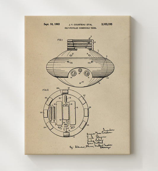 Self-Propelled Submersible Vessel 1963 patent print wall art 8x10 Canvas