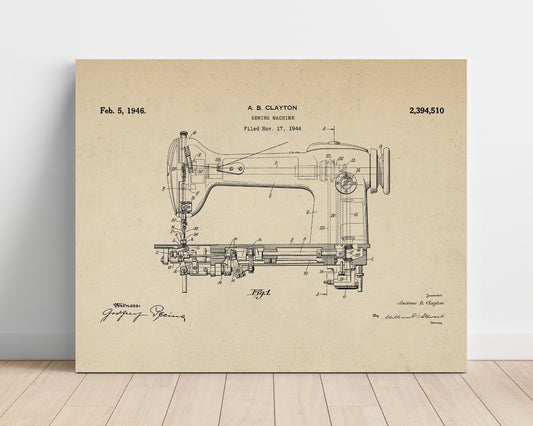 Sewing Machine - 1946 Patent - 16x20 Unframed Print
