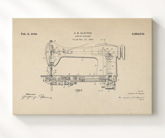 Sewing Machine 1946 patent print wall art 8x10 Canvas