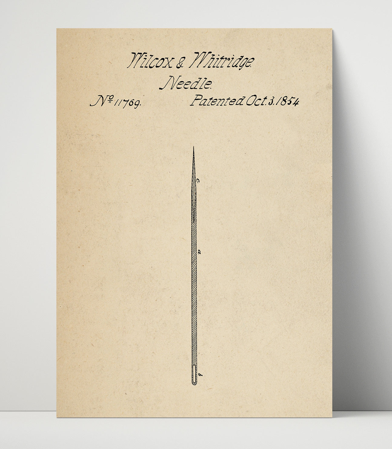 Patent Print - Sewing Needle - Wilcox And Whitridge - 1854 - Patent 11769 Patent Wall Art
