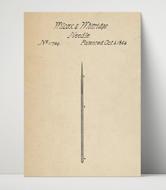 Sewing Needle - 1854 Patent - 16x20 Unframed Print