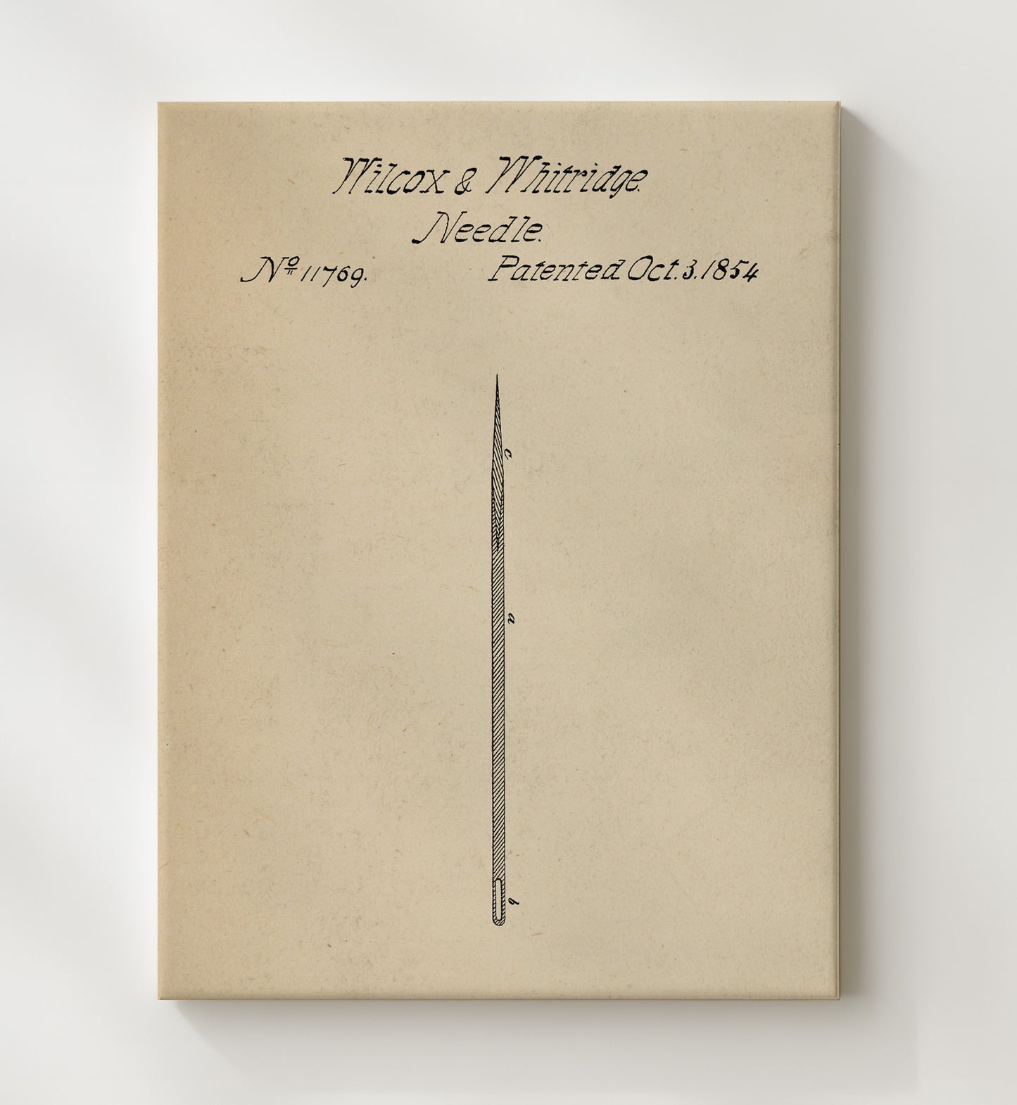 Patent Print - Sewing Needle - Wilcox And Whitridge - 1854 - Patent 11769 Patent Wall Art