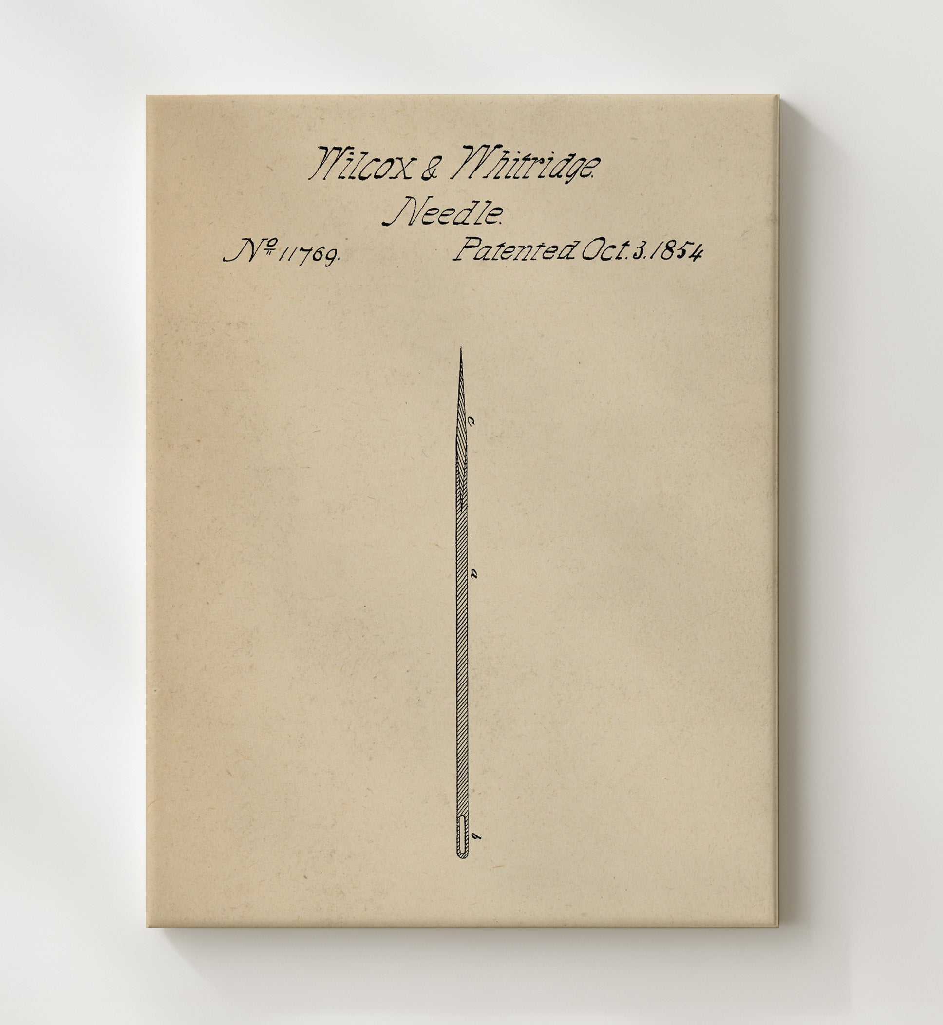 Patent Print - Sewing Needle - Wilcox And Whitridge - 1854 - Patent 11769 Patent Wall Art