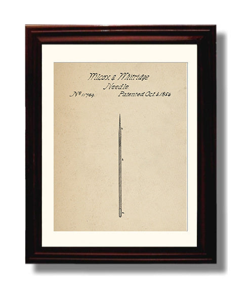 Patent Print - Sewing Needle - Wilcox And Whitridge - 1854 - Patent 11769 Patent Wall Art