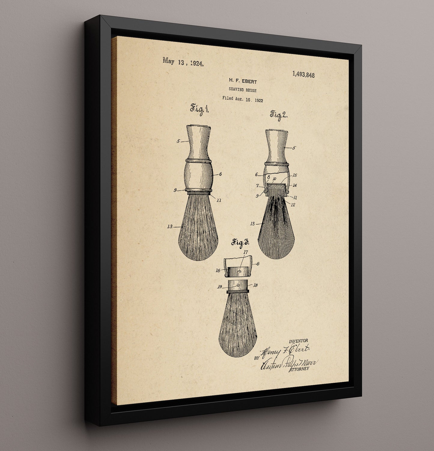 Patent Print - Shaving Brush - Henry F. Ebert - 1924 - Patent 1493848 Patent Wall Art