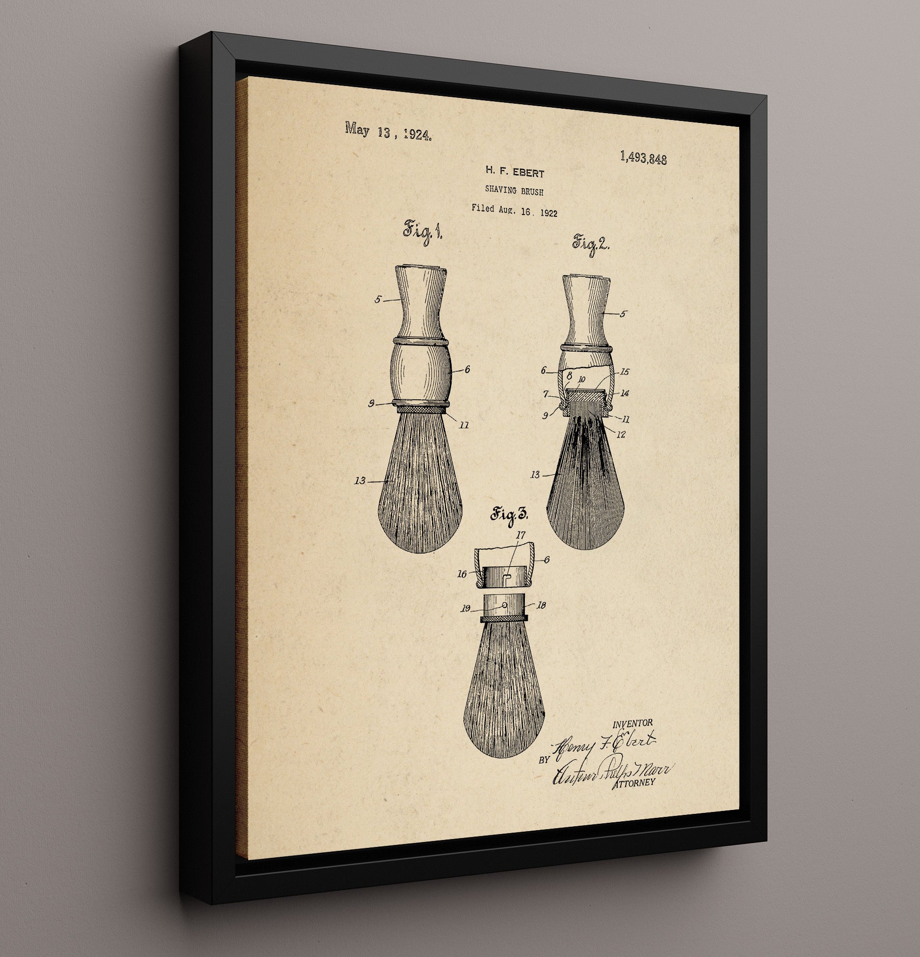 Patent Print - Shaving Brush - Henry F. Ebert - 1924 - Patent 1493848 Patent Wall Art