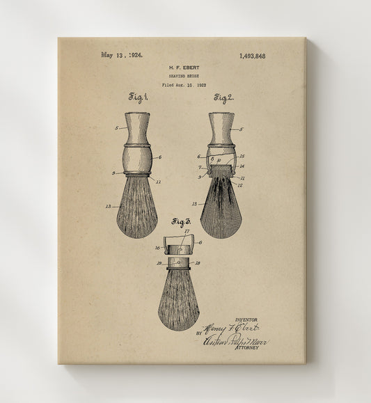 Shaving Brush 1924 patent print wall art 8x10 Canvas