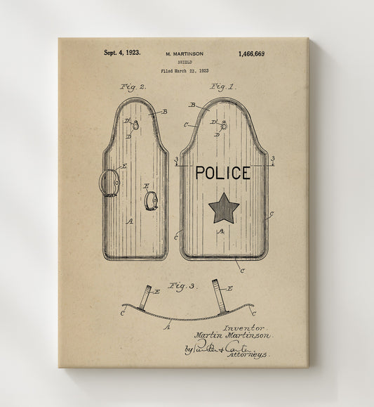 Shield 1923 patent print wall art 8x10 Canvas