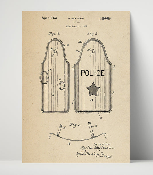 Shield - 1923 Patent - 16x20 Unframed Print