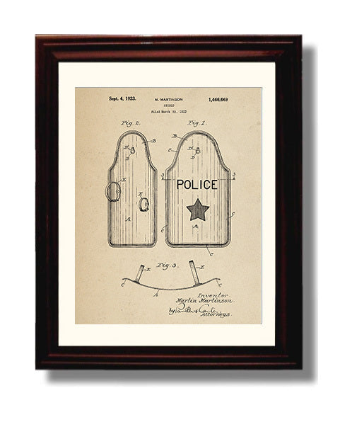 Patent Print - Shield - M. Martinson - 1923 - Patent 1466669 Patent Wall Art