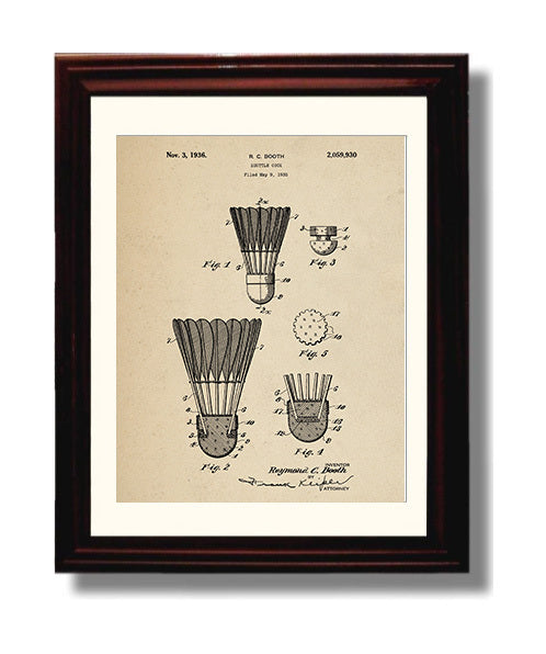 Patent Print - Shuttlecock - R C Booth - 1936 - Patent 2059930 Patent Wall Art