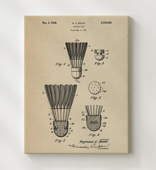 Shuttlecock 1936 patent print wall art 8x10 Canvas