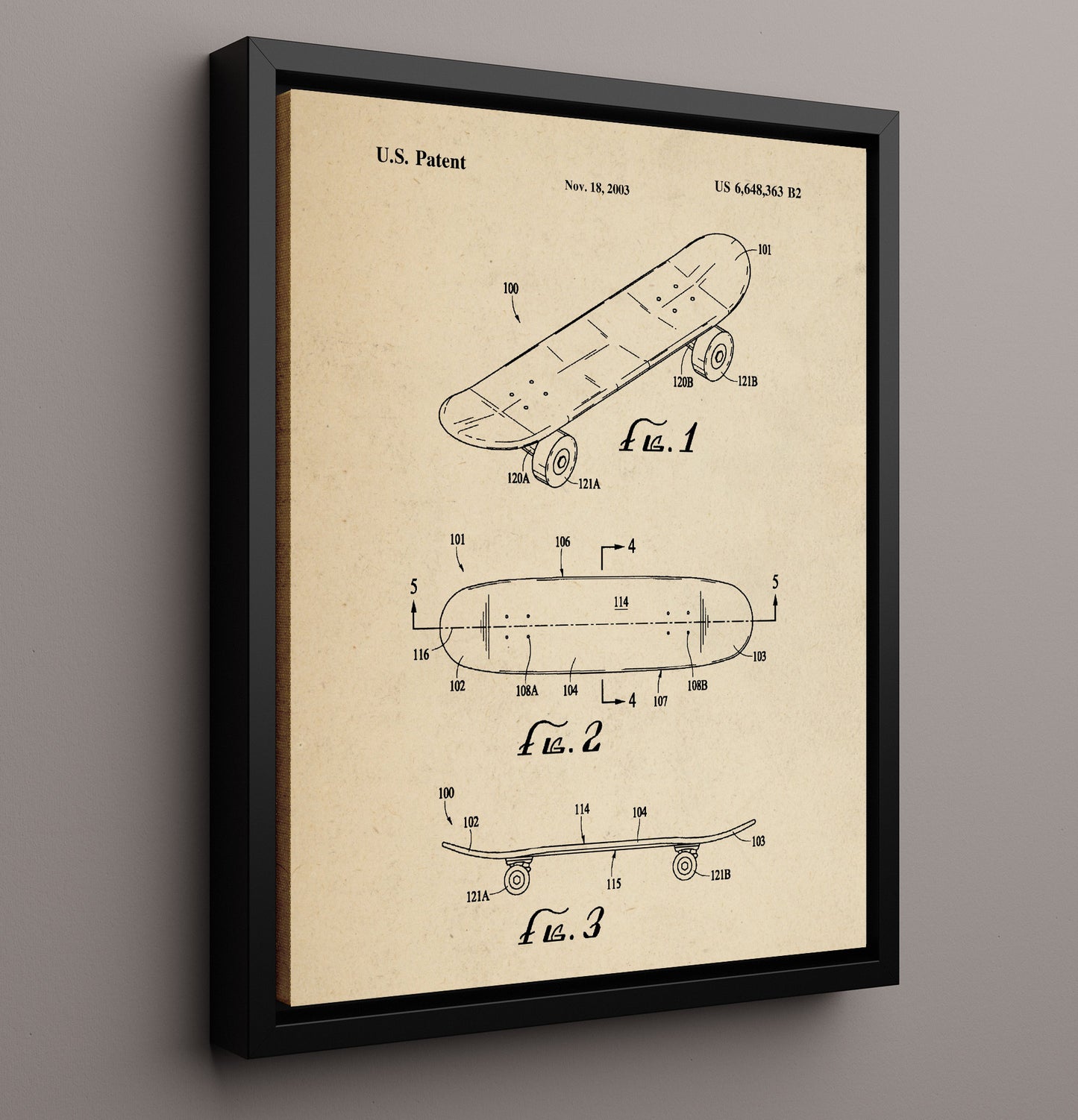 Patent Print - Skateboard - Unknown Inventor - 2003 - Patent 6648363 Patent Wall Art