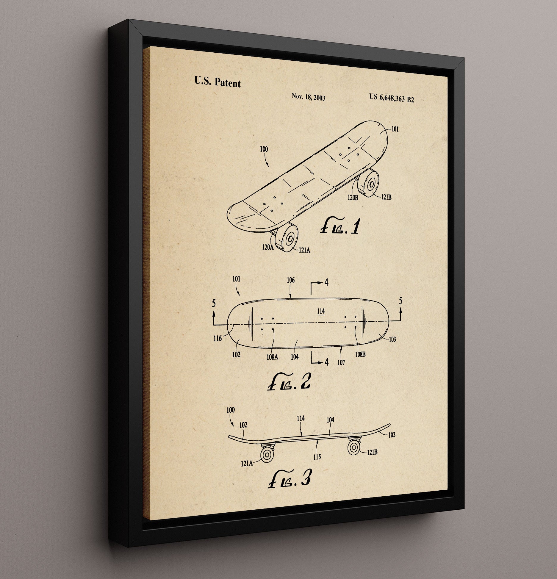 Patent Print - Skateboard - Unknown Inventor - 2003 - Patent 6648363 Patent Wall Art