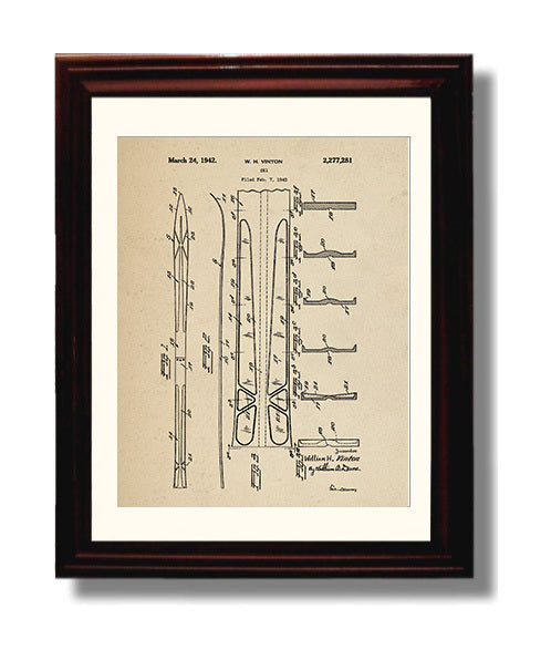 Patent Print - Ski - W H Vinton - 1942 - Patent 2277281 Patent Wall Art