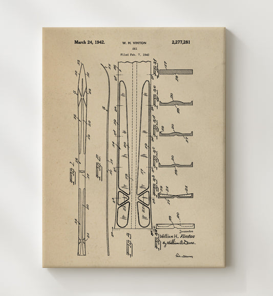 Ski 1942 patent print wall art 8x10 Canvas
