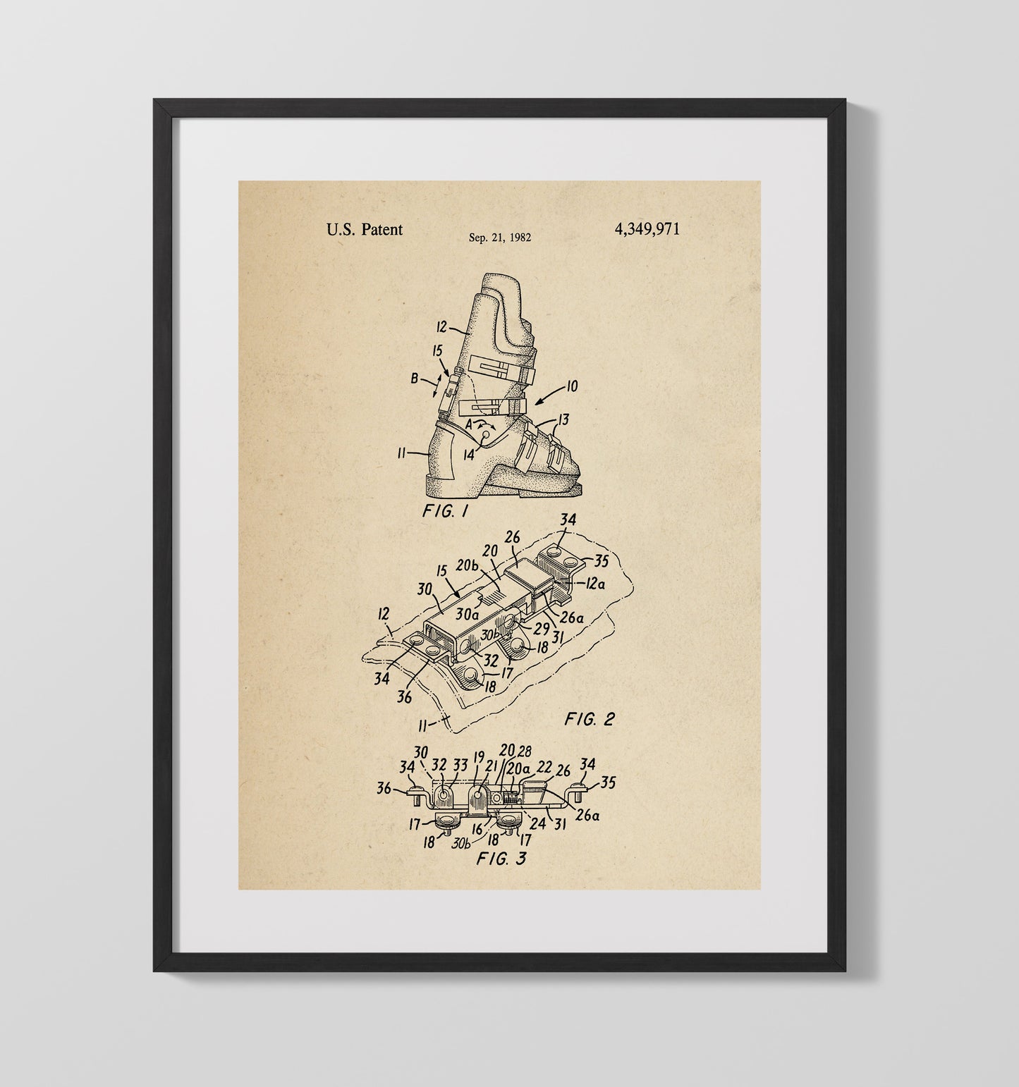 Patent Print - Ski Boot Buckle - Unknown Inventor - 1982 - Patent 4349971 Patent Wall Art