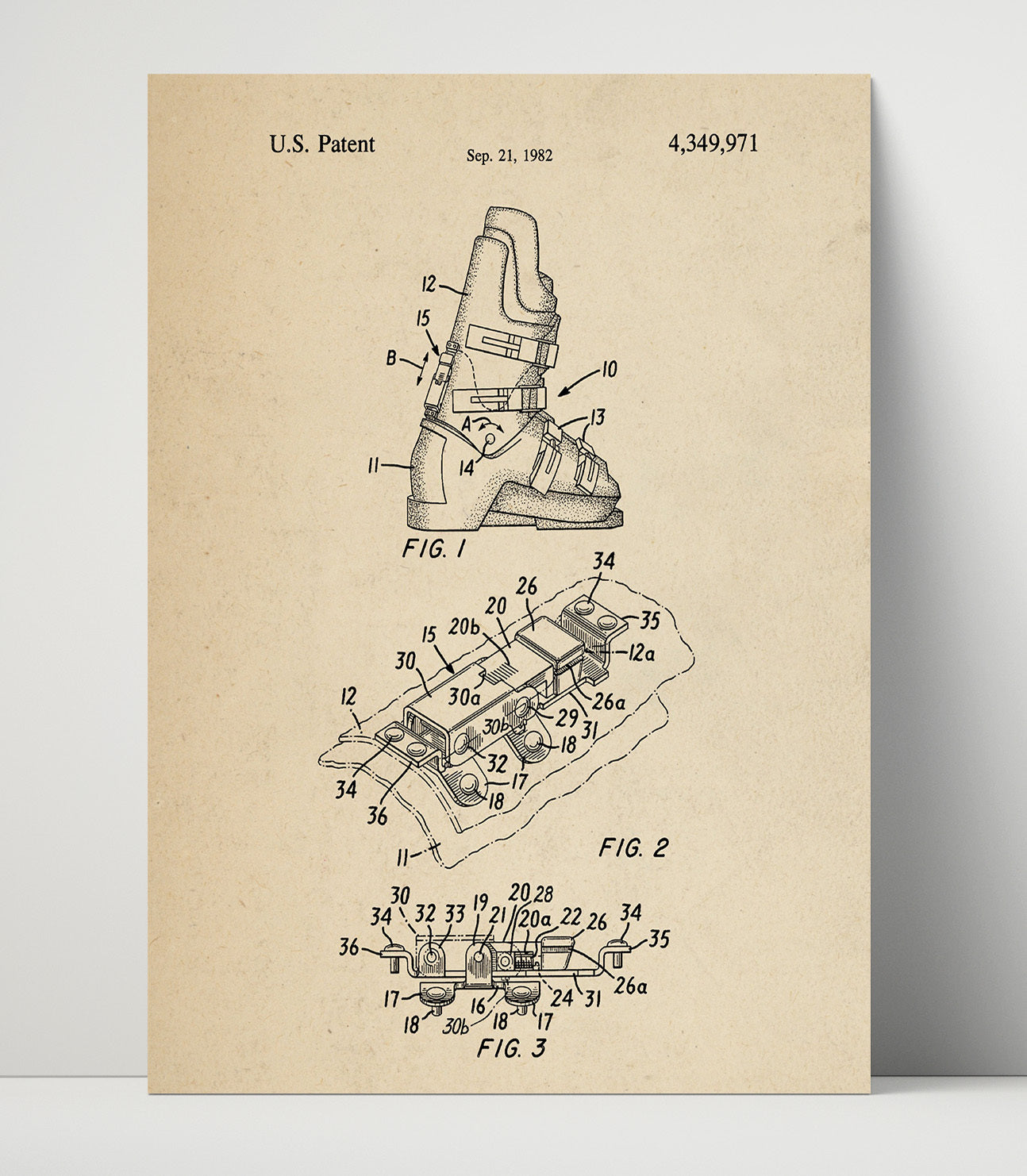Patent Print - Ski Boot Buckle - Unknown Inventor - 1982 - Patent 4349971 Patent Wall Art