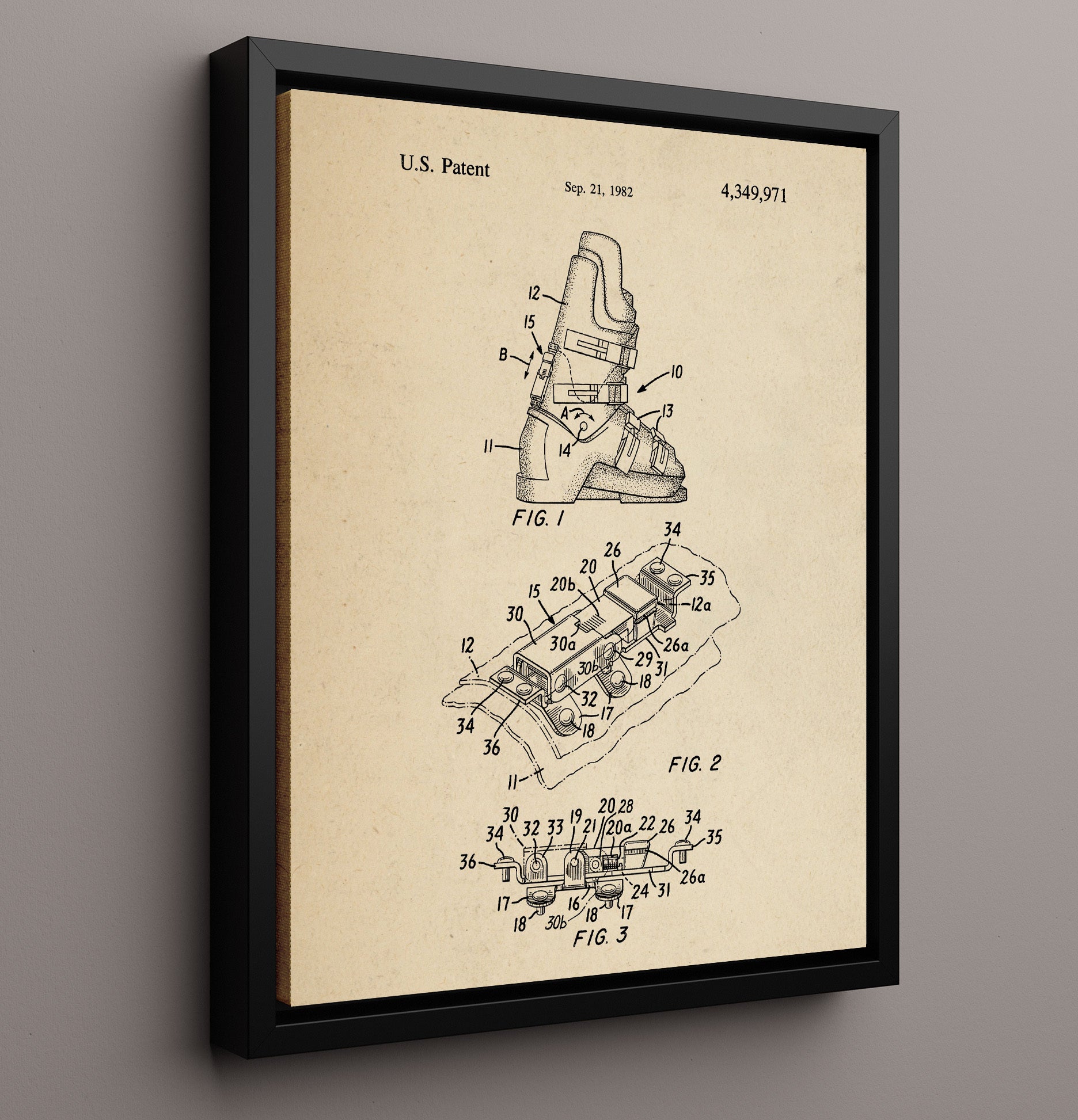 Patent Print - Ski Boot Buckle - Unknown Inventor - 1982 - Patent 4349971 Patent Wall Art