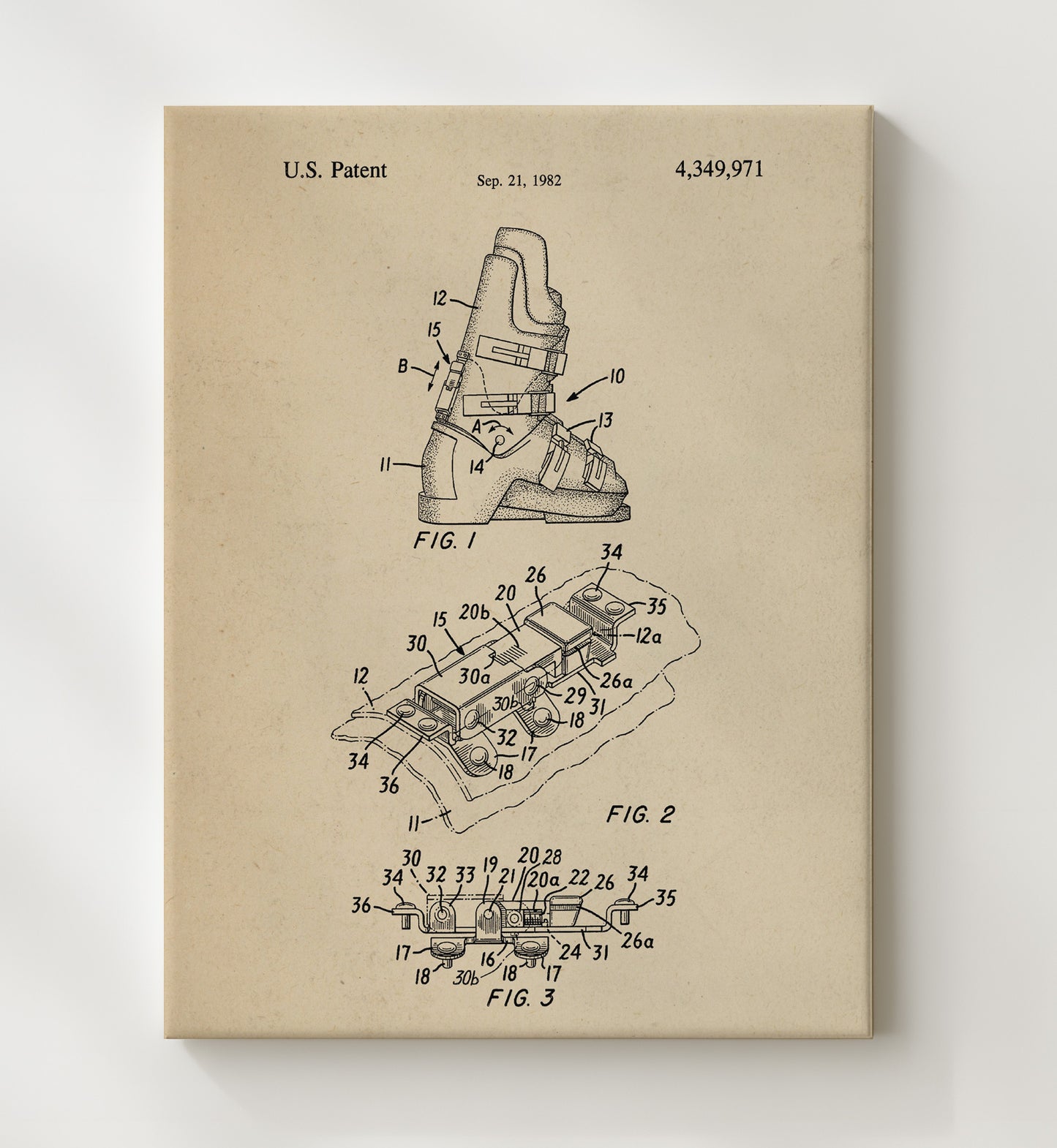 Patent Print - Ski Boot Buckle - Unknown Inventor - 1982 - Patent 4349971 Patent Wall Art