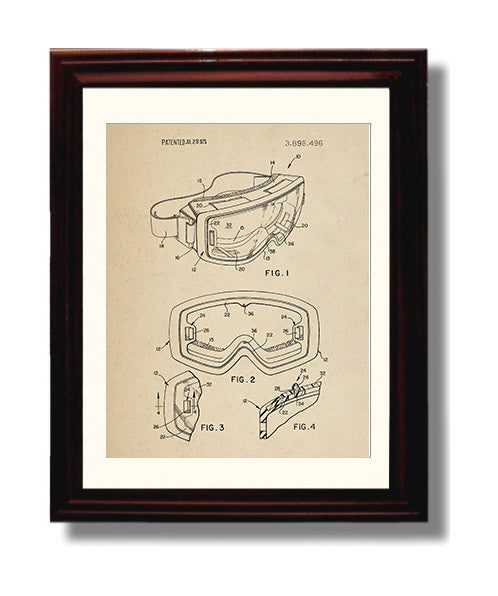 Patent Print - Ski Goggles - Unknown Inventor - 1975 - Patent 3896496 Patent Wall Art