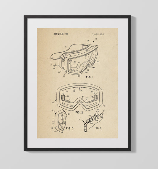 Ski Goggles - 1975 Patent - 16x20 Gallery Frame