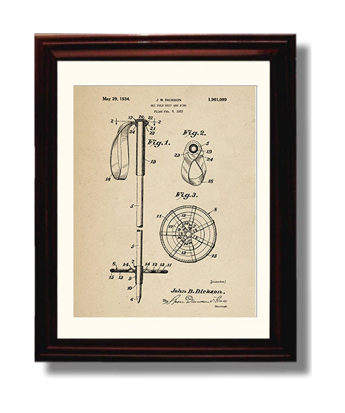 Patent Print - Ski Pole Grip And Ring - J B Dickson - 1934 - Patent 1961099 Patent Wall Art