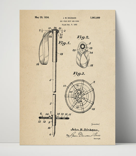 Ski Pole Grip And Ring - 1934 Patent - 16x20 Unframed Print