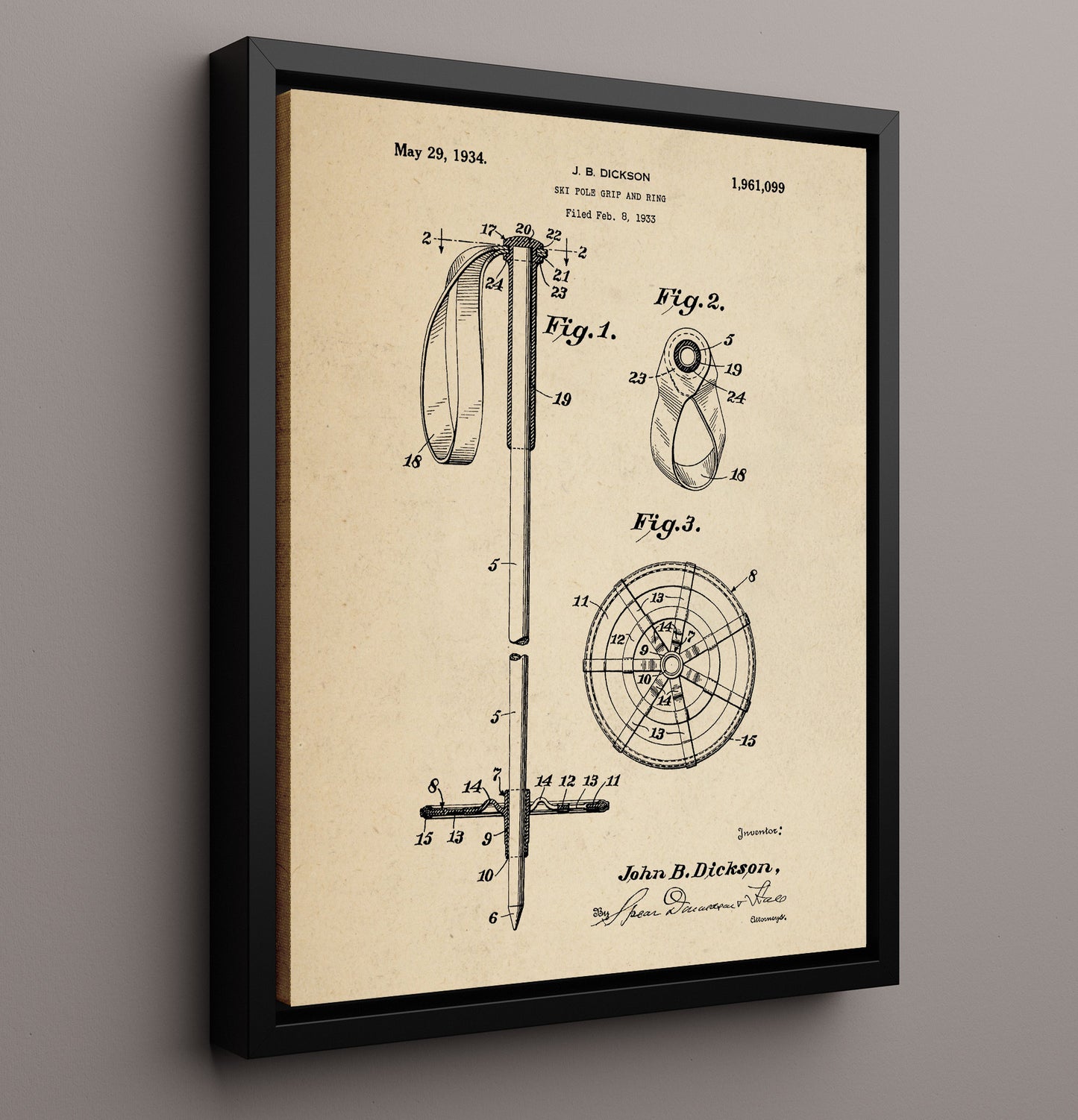 Patent Print - Ski Pole Grip And Ring - J B Dickson - 1934 - Patent 1961099 Patent Wall Art