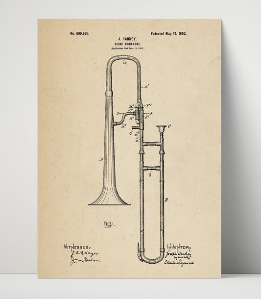 Slide Trombone - 1902 Patent - 16x20 Unframed Print