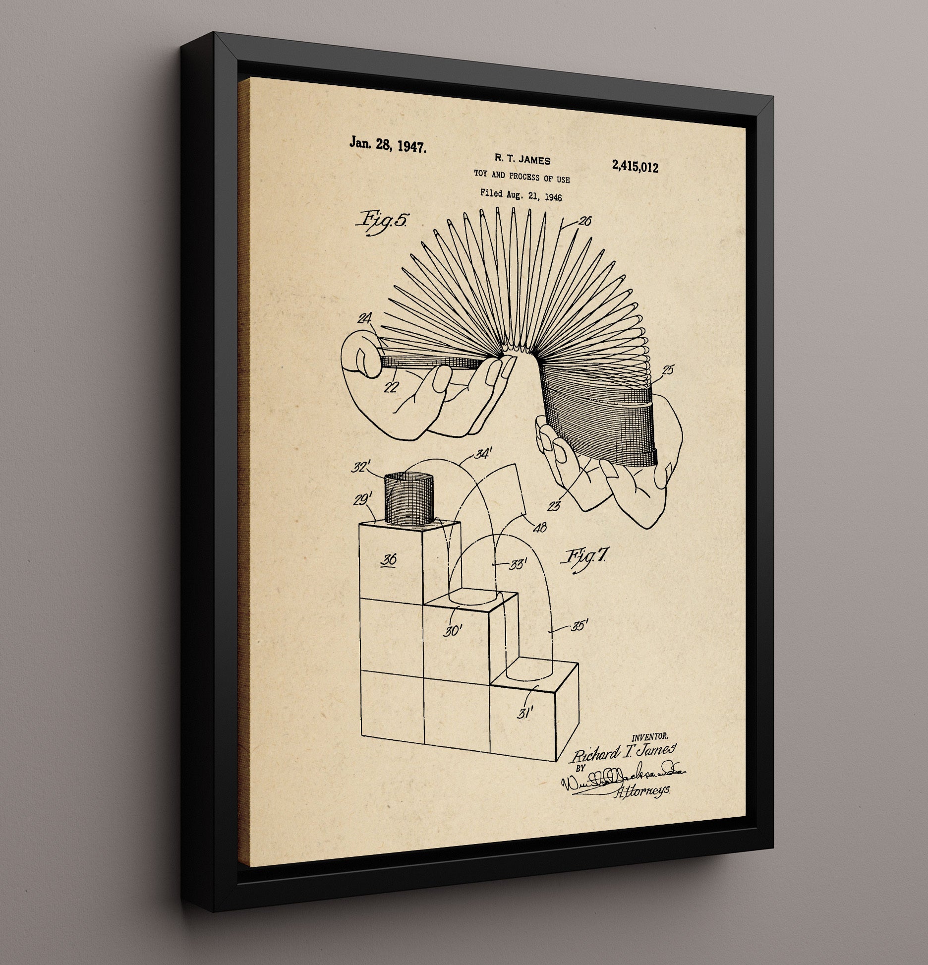Patent Print - Slinky Demonstration Toy - Richard T James - 1947 - Patent 2415012 Patent Wall Art