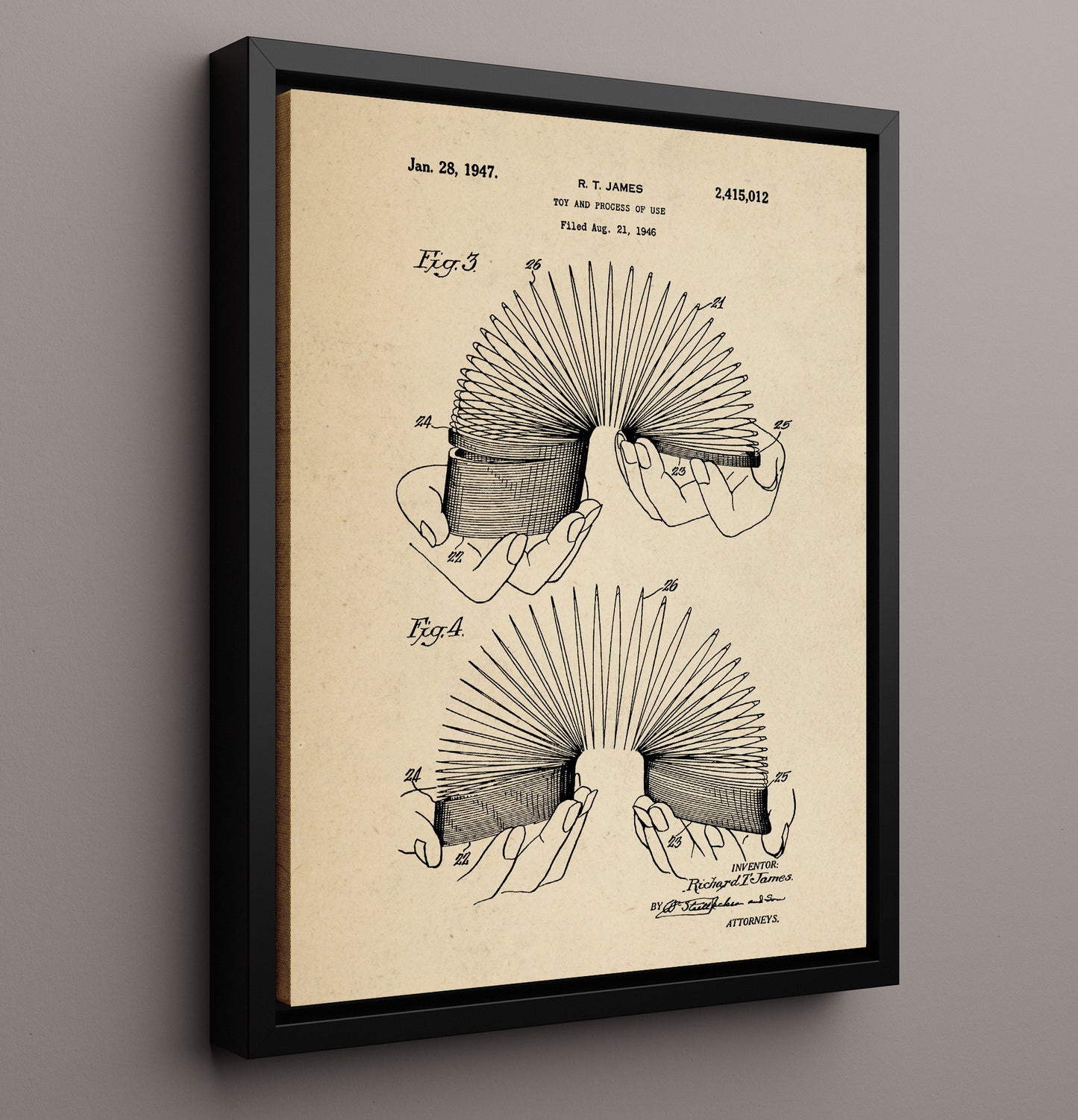 Patent Print - Slinky Toy - Richard T James - 1947 - Patent 2415012 Patent Wall Art