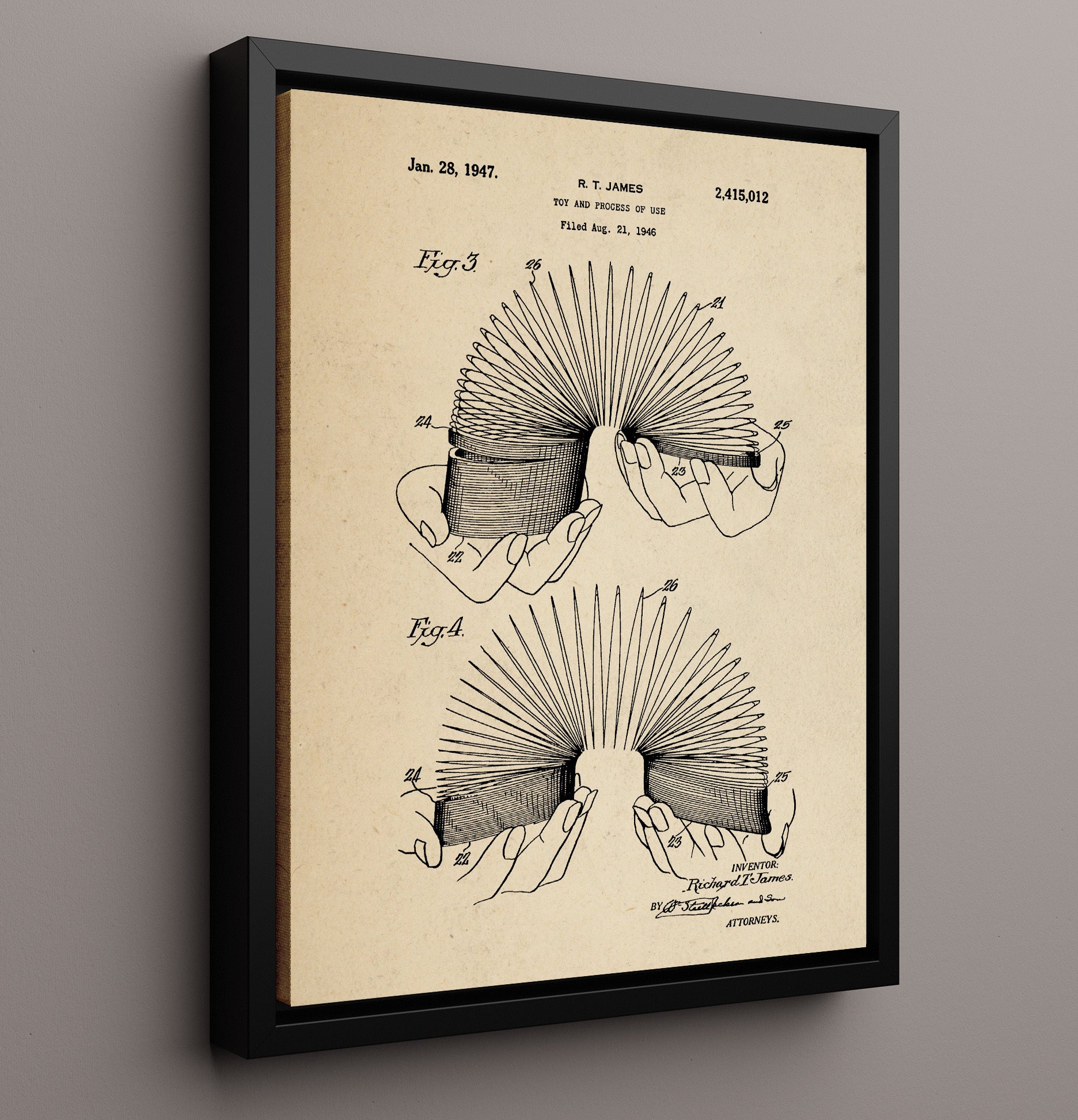 Patent Print - Slinky Toy - Richard T James - 1947 - Patent 2415012 Patent Wall Art