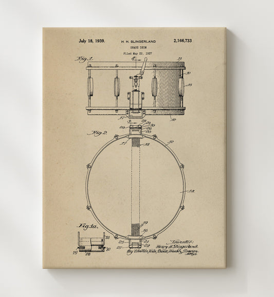 Snare Drum 1939 patent print wall art 8x10 Canvas