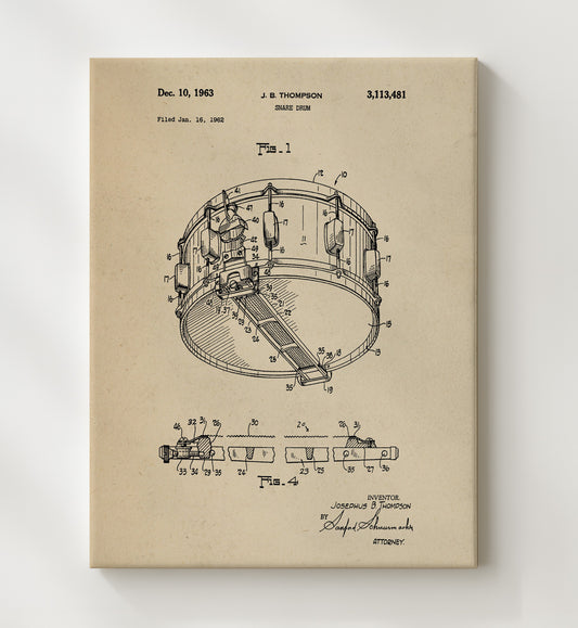 Snare Drum 1963 patent print wall art 8x10 Canvas