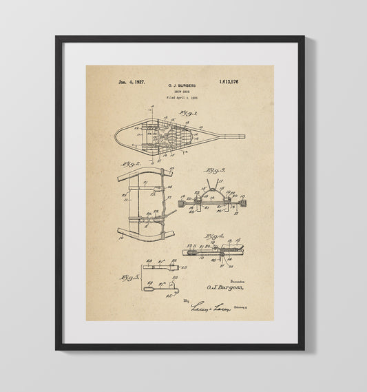 Snow Shoe - 1927 Patent - 16x20 Gallery Frame