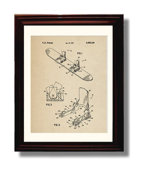 Patent Print - Snowboard Binding - Unknown Inventor - 1995 - Patent 5409244 Patent Wall Art