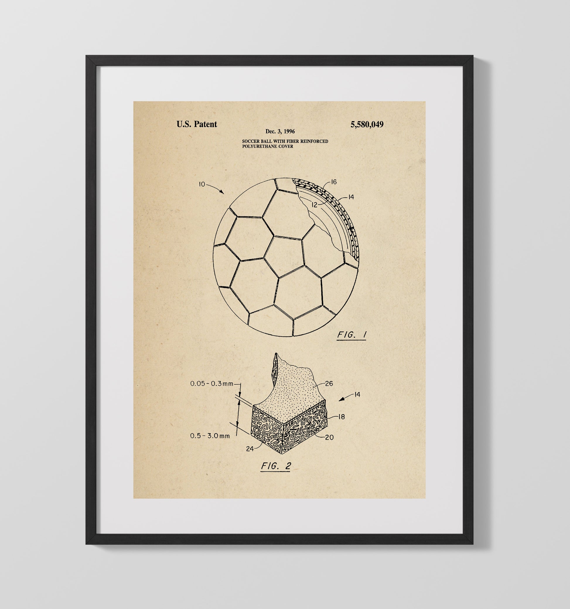 Patent Print - Soccer Ball - Unknown Inventor - 1996 - Patent 5580049 Patent Wall Art