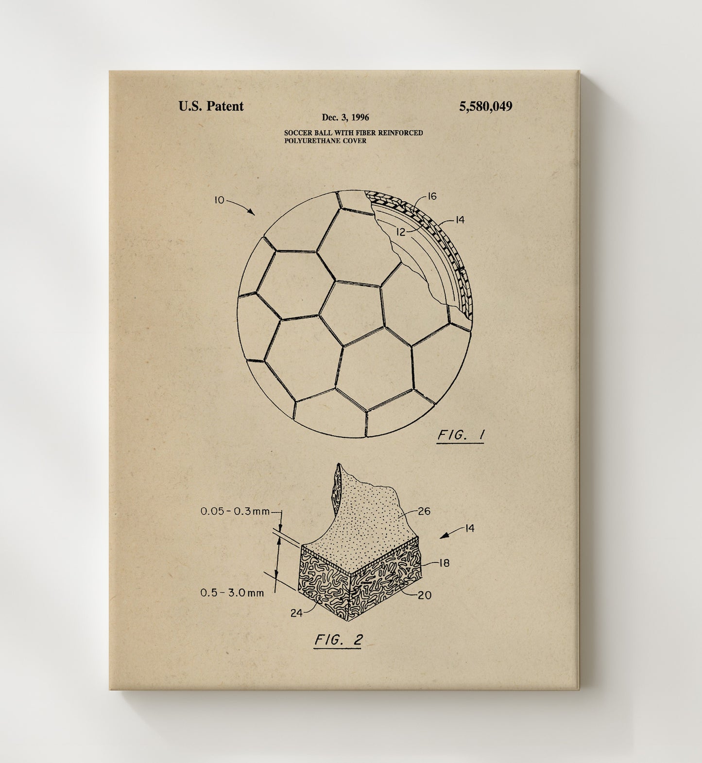 Patent Print - Soccer Ball - Unknown Inventor - 1996 - Patent 5580049 Patent Wall Art