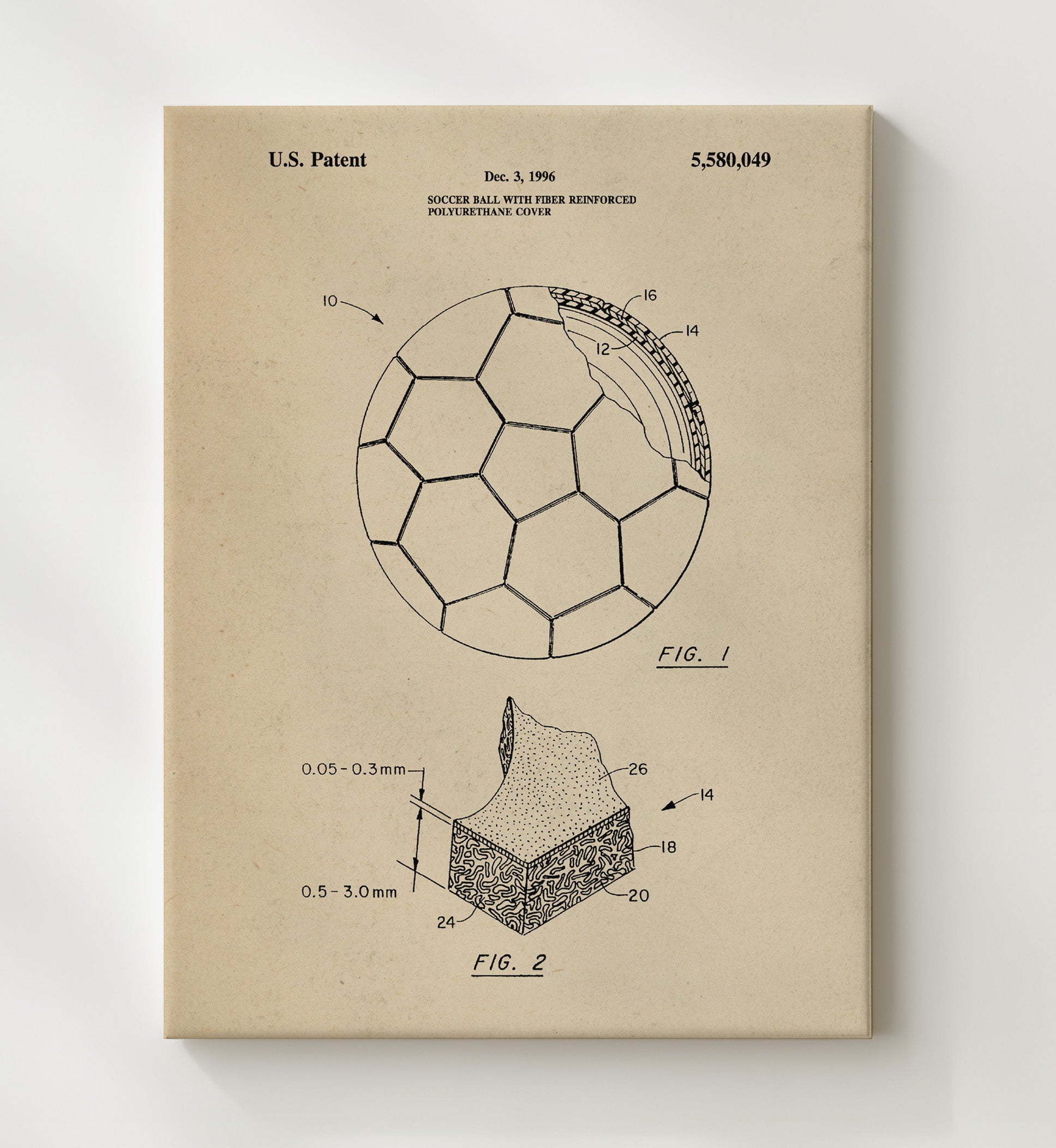 Patent Print - Soccer Ball - Unknown Inventor - 1996 - Patent 5580049 Patent Wall Art