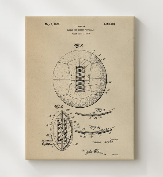 Soccer Ball Lacing 1928 patent print wall art 8x10 Canvas