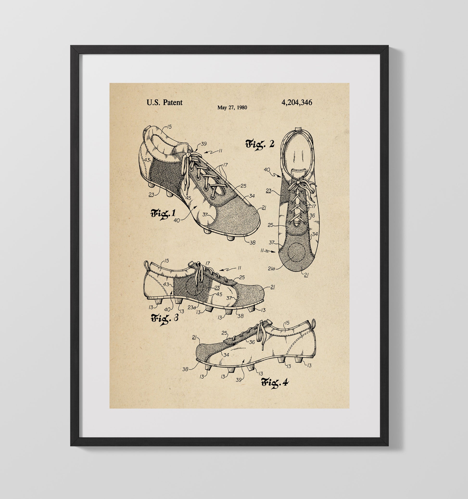 Patent Print - Soccer Cleat - Unknown Inventor - 1980 - Patent 4204346 Patent Wall Art