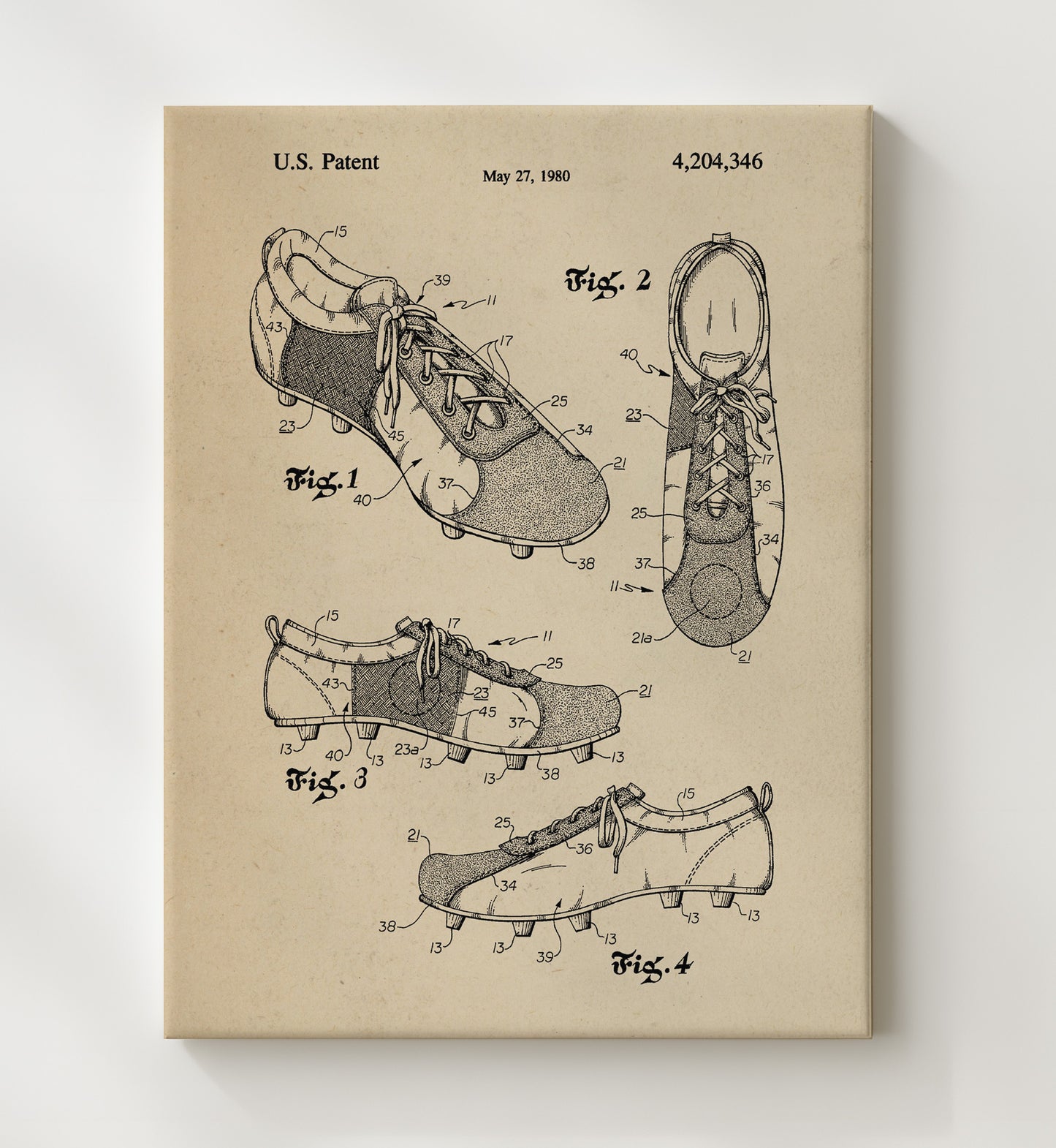 Patent Print - Soccer Cleat - Unknown Inventor - 1980 - Patent 4204346 Patent Wall Art