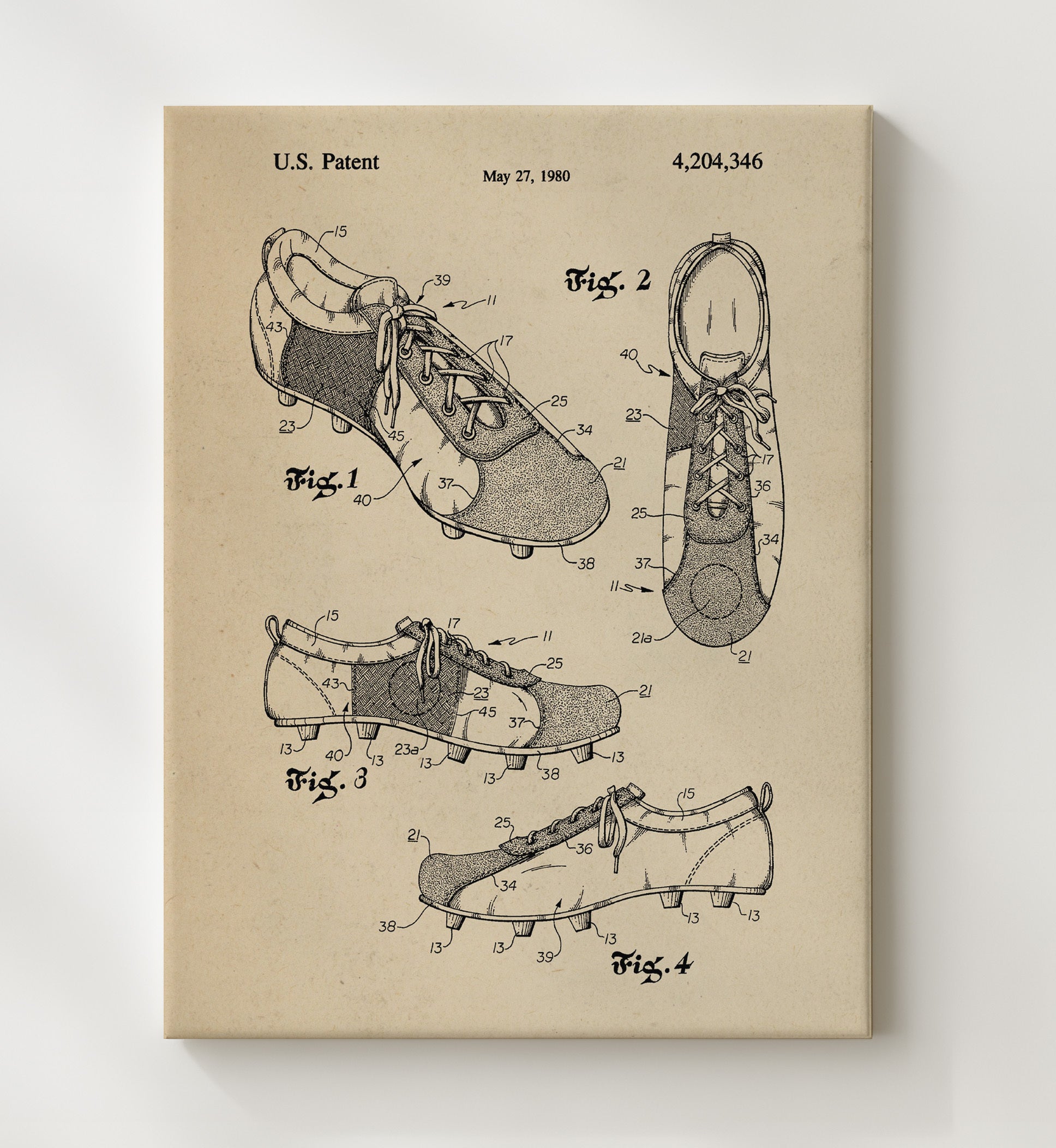 Patent Print - Soccer Cleat - Unknown Inventor - 1980 - Patent 4204346 Patent Wall Art