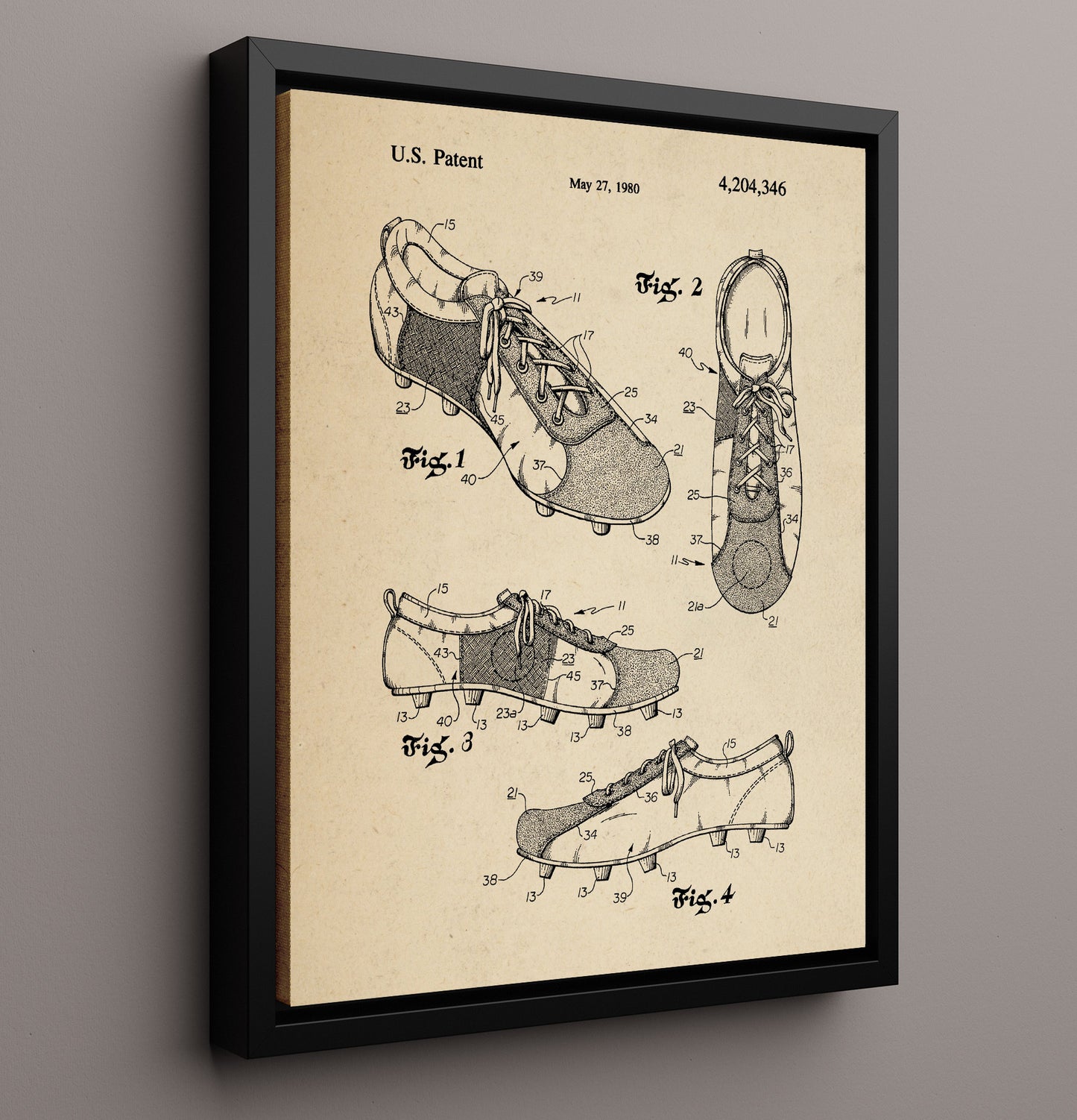Patent Print - Soccer Cleat - Unknown Inventor - 1980 - Patent 4204346 Patent Wall Art