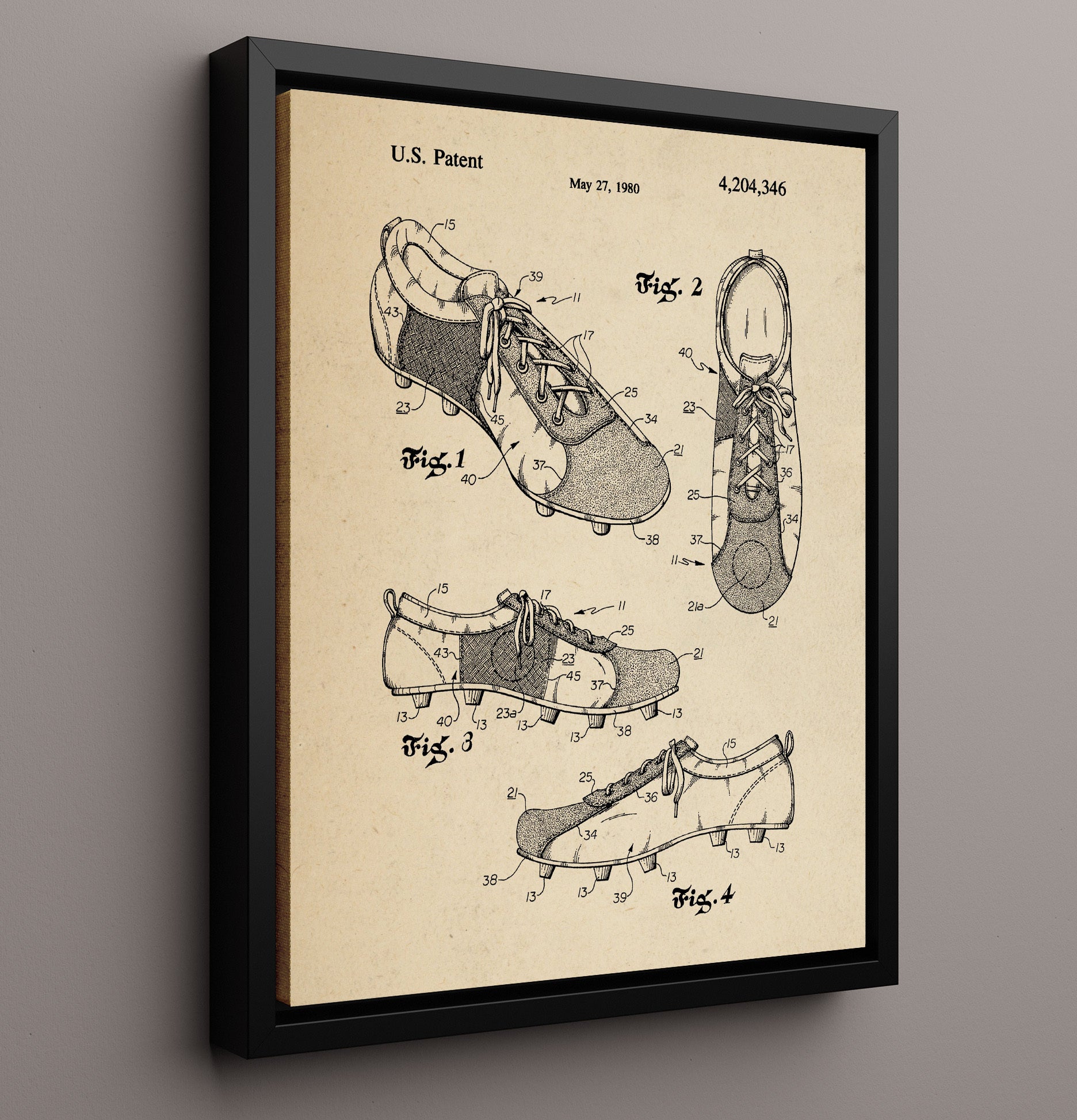 Patent Print - Soccer Cleat - Unknown Inventor - 1980 - Patent 4204346 Patent Wall Art