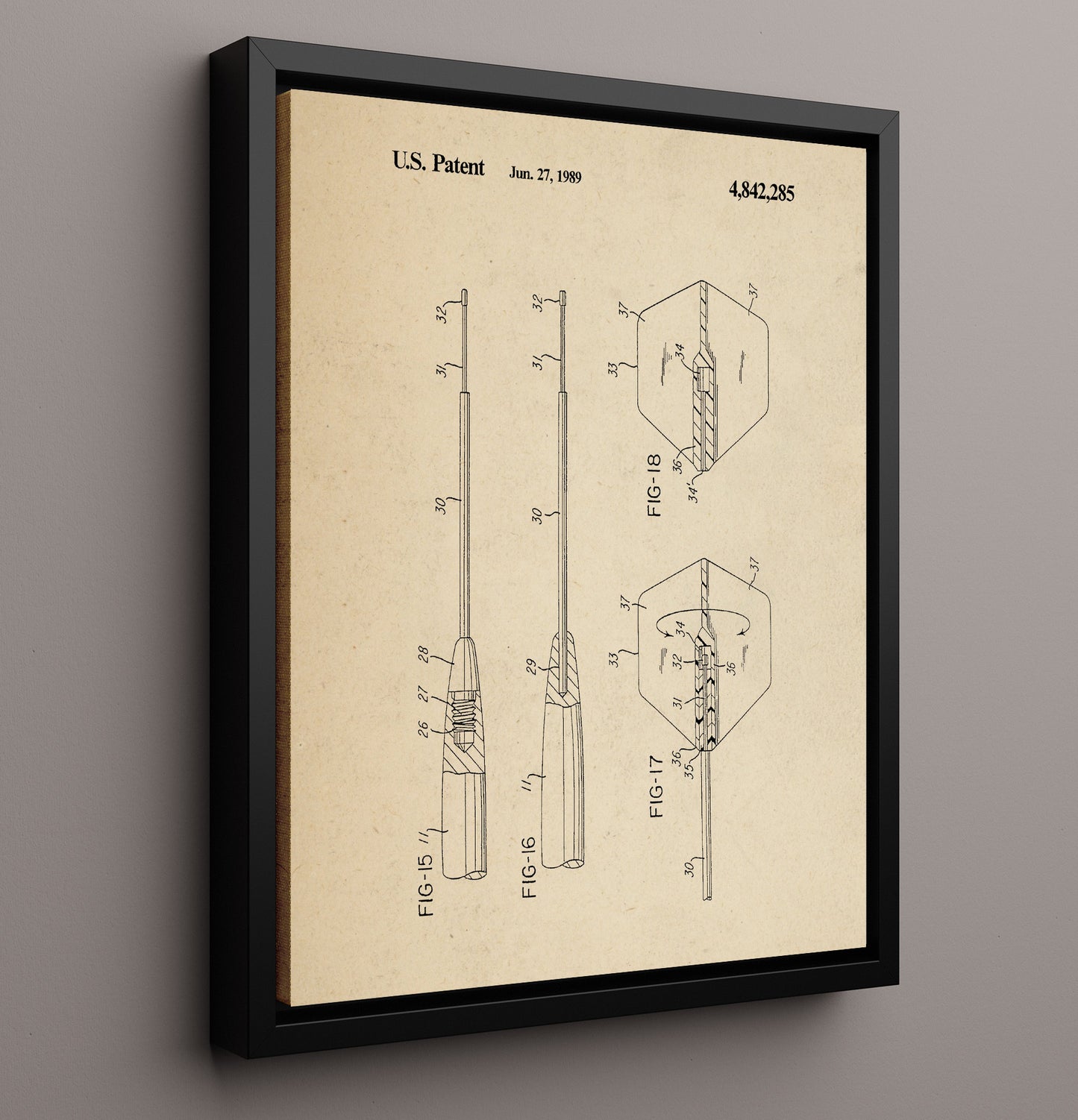 Patent Print - Soft Tip Dart Assembly - Unknown Inventor - 1989 - Patent 4842285 Patent Wall Art
