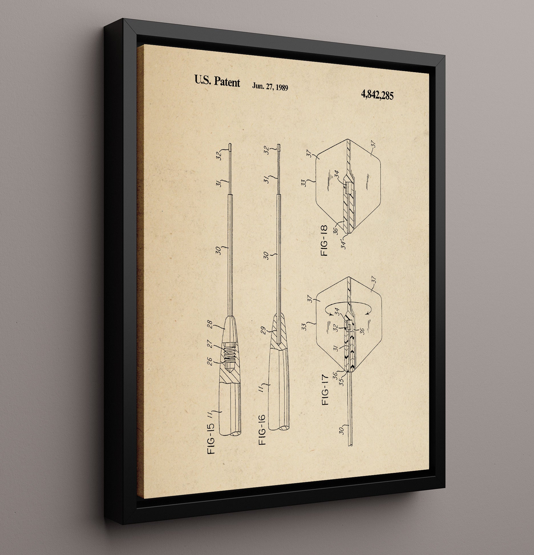 Patent Print - Soft Tip Dart Assembly - Unknown Inventor - 1989 - Patent 4842285 Patent Wall Art