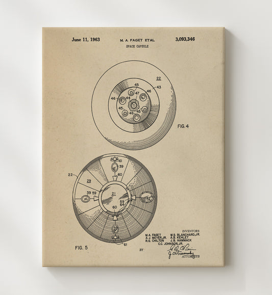 Space Capsule 1963 patent print wall art 8x10 Canvas