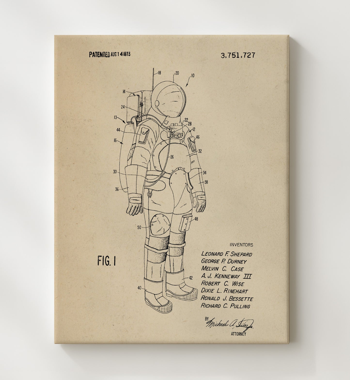 Patent Print - Space Suit - Leonard F Shepard Et Al - 1973 - Patent 3751727 Patent Wall Art